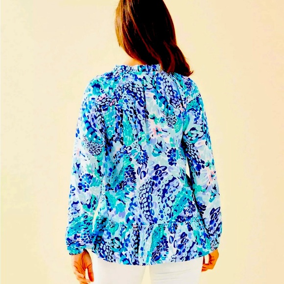 Lilly Pulitzer NWT Savanna Top Turquoise Wave After Wave $138 Size XXS - Picture 7 of 8